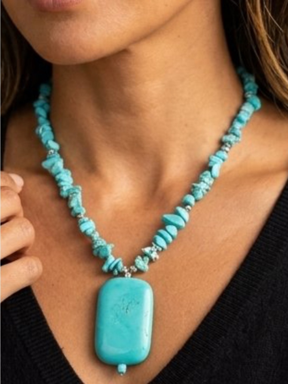Turquoise Pendant Necklace - Vibrant Turquoise Statement Y2K